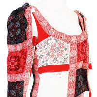 Alexander McQueen patchwork patterned dress in red, black and white with scoop  neckline and trapeze hemline