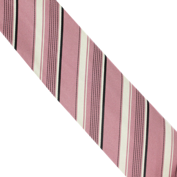 Dries Van Noten regimental stripe patterned tie in silk Contrasting monochrome Art Deco pattern to narrow end of tie