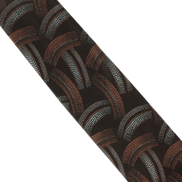 Dries Van Noten tie in a luxurious dotted stroke patterned jacquard fabric Contrasting pixelated leopard pattern to end of tie in charcoal grey and white Cocoa twill stripe to end of tie