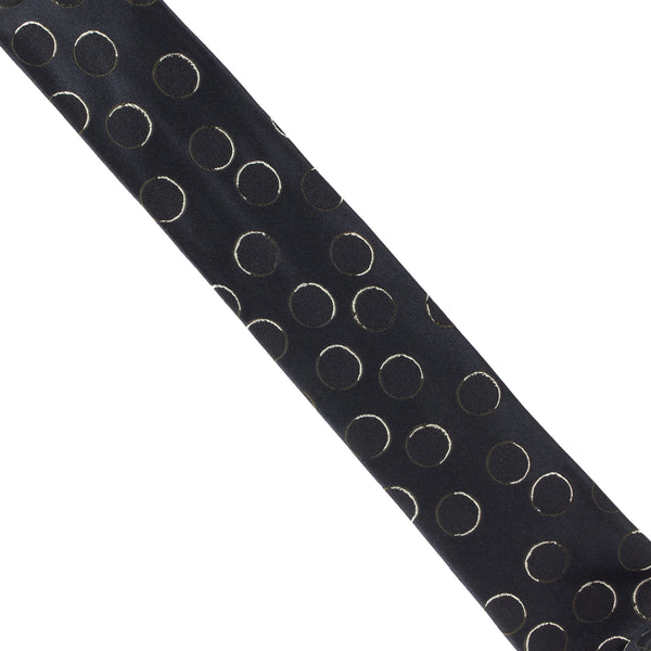 Dries Van Noten x Len Lye irregular dot patterned narrow silk tie Contrasting cocoa dot and pale grey twill stripe patterning to narrow part of tie