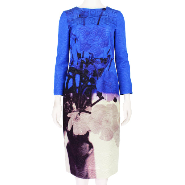 Dries Van Noten slim fitting abstract flower dress with textured concentric pattern