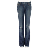 Balmain distressed bootcut jeans in a mid-blue denim
