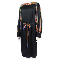 Dries Van Noten dress in black satin with multicoloured marbled patterning