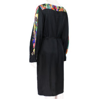 Dries Van Noten dress in black satin with multicoloured marbled patterning