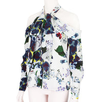 Erdem silk chiffon top in white with multicoloured floral patterning