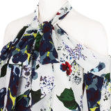 Erdem silk chiffon top in white with multicoloured floral patterning