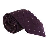 Paul Smith silk tie in a woven plum purple tone and white dot pattern