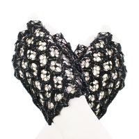 Alexander McQueen fingerless lace gloves Intricate black glass bead embellishment in a honeycomb pattern