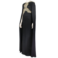 Alexander McQueen Bejewelled Cape Gown in black silk satin