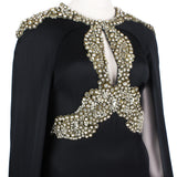 Alexander McQueen Bejewelled Cape Gown in black silk satin