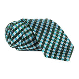 Dunhill check patterned tie blue turquoise black white silk