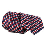 Dunhill check patterned woven silk tie red navy blue white