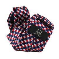 Dunhill check patterned woven silk tie red navy blue white