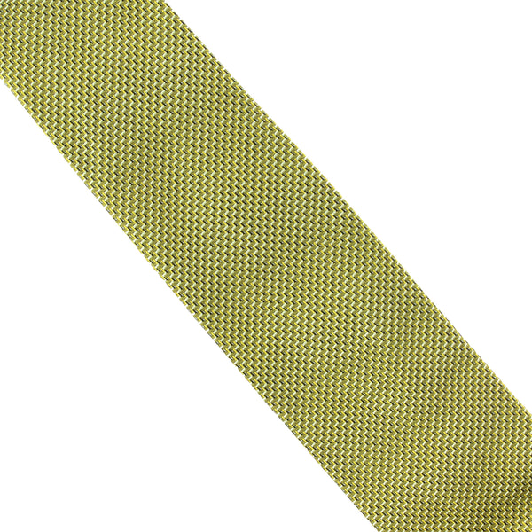Dunhill luxurious mulberry silk tie in a finely woven zig zag pattern yellow tone