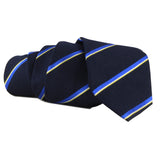 Dunhill regimental stripe patterned tie in a luxurious silk and cotton blend blue navy white yellow