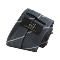 Dunhill regimental stripe patterned tie in a luxurious silk and cotton blend grey