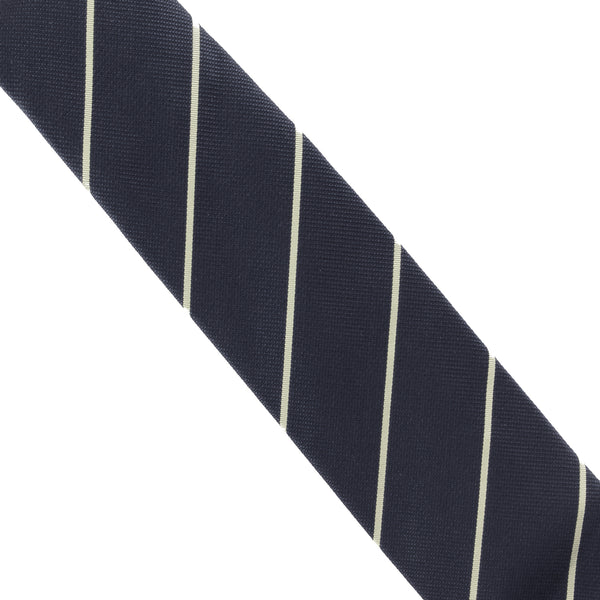 Dunhill luxuriously thick tie in a striped pattern twill silk tie dark grey blue yellow