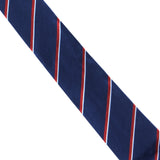 Dunhill twill silk and cotton blend tie in a regimental stripe pattern red white blue