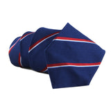 Dunhill twill silk and cotton blend tie in a regimental stripe pattern red white blue