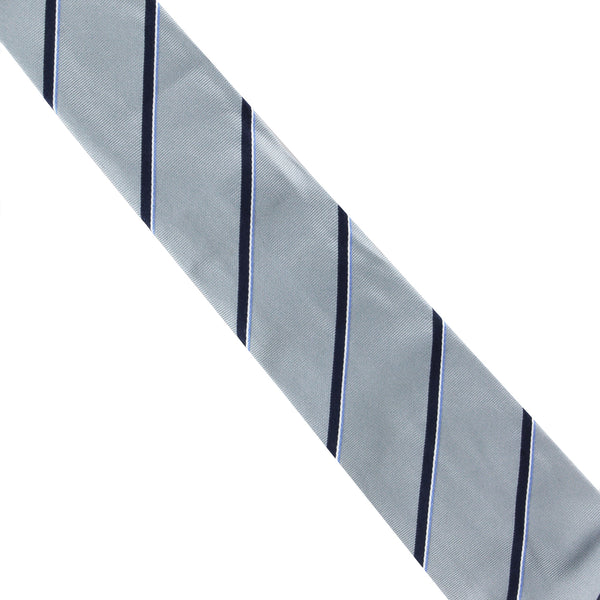 Dunhill luxurious silk tie in a twill striped pattern pale dusk blue navy and white