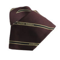 Dunhill selvedge repeat tie in a twill mulberry silk  fabric Striped logo repeat pattern