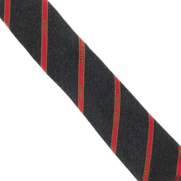 Dunhill selvedge repeat tie in a luxuriously soft wool fabric Striped logo repeat pattern