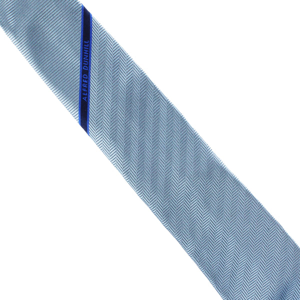 Dunhill luxuriously thick mulberry silk tie in a twill and herringbone pattern Single selvedge logo stripe to the blade