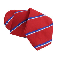 Dunhill regimental stripe patterned tie in a silk and cotton blend red royal blue white