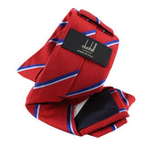 Dunhill regimental stripe patterned tie in a silk and cotton blend red royal blue white
