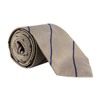Dunhill fine houndstooth and stripe patterned silk tie amber white cobalt blue