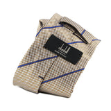Dunhill fine houndstooth and stripe patterned silk tie amber white cobalt blue