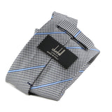 Dunhill fine houndstooth and stripe patterned silk tie black white blue