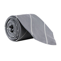 Dunhill fine houndstooth and stripe patterned silk tie black and white