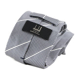 Dunhill fine houndstooth and stripe patterned silk tie black and white