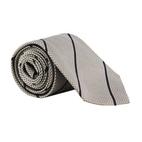 Dunhill fine houndstooth and stripe patterned silk tie beige white navy