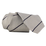 Dunhill fine houndstooth and stripe patterned silk tie beige white navy