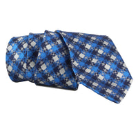 Dunhill luxurious mulberry silk gingham check patterned tie bright blue ink grey