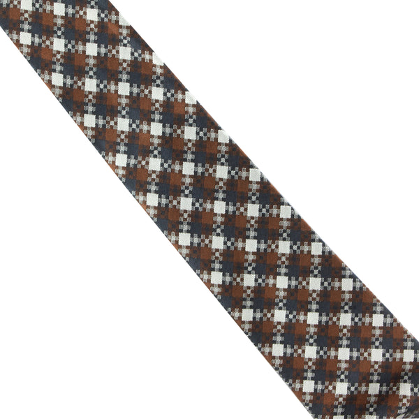 Dunhill luxurious mulberry silk gingham check patterned tie bronze brown black grey