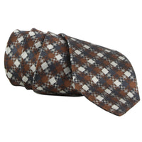 Dunhill luxurious mulberry silk gingham check patterned tie bronze brown black grey
