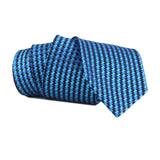 Dunhill luxurious silk tie in a woven geometric pattern bright blue