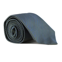 Dunhill zig zag pattered woven mulberry silk tie The patterning creates a blue and green two-tone effect