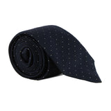 Dunhill woven twill tie in a pin dot pattern Woven raw silk with a natural slub to the fabric
