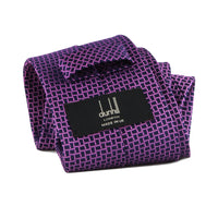 Dunhill luxurious geometric patterned silk tie in pink and midnight blue