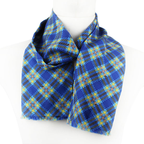 Dunhill woven silk scarf in a blue and yellow tone check pattern A tubular construction
