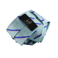 Dunhill aqua blue silk tie in a striped pattern