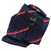 Dunhill silk tie in a stripe and longtail logo pattern