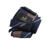Dunhill luxurious wool and silk blend tie in a block stripe pattern