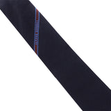 Dunhill herringbone woven pattern wool tie with selvedge detailing in blue and claret.&nbsp;