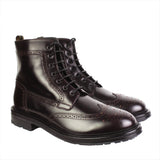 Dunhill country brogue boots in a dark burgundy leather upper
