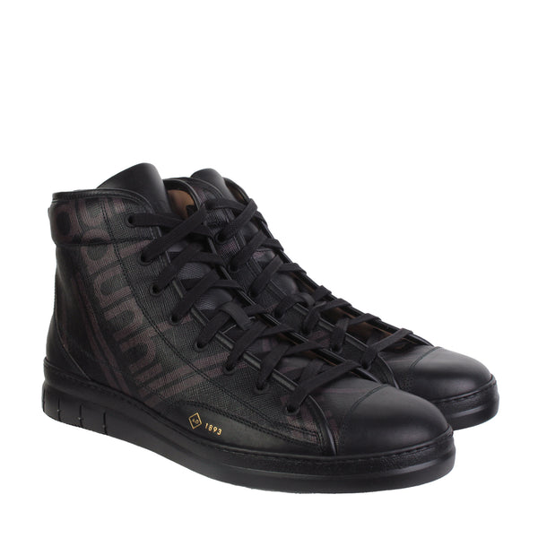 Dunhill Luggage Canvas hi-top sneakers in black and dark bronze